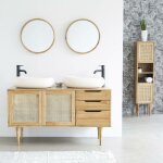 Berah getah - meuble de salle de bain en mindi massif et cannage 135 cm