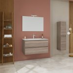 Kiamami valentina - meuble de salle de bains mural 90cm ch�ne naturel tiroirs, lavabo, miroir berlin