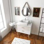 Aurlane - meuble de salle de bain scandinave blanc 80 cm sur pieds avec tiroirs - vasque a poser et miroir ... Aurlane - meuble de salle de bain scandinave blanc 80 cm sur pieds avec tiroirs - vasque a poser et miroir ...