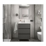Meuble de salle de bain au sol 60 cm en bois gris mat avec lavabo en porcelaine - amalfi - avec colonne ... Meuble de salle de bain au sol 60 cm en bois gris mat avec lavabo en porcelaine - amalfi - avec colonne ...