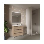 Abitare - meuble de salle de bain au sol 80 cm noyer sabl� avec lavabo - bristol - noyer 80 cm avec miroir ...