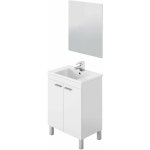 Meuble salle de bain sous - vasque 60 cm avec 2 portes + miroir coloris blanc brillant - h80 x longueur ...