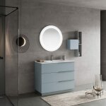 Kiamami valentina - meuble de salle de bain sur pied avec lavabo 100cm avec 3 tiroirs et miroir new york ...
