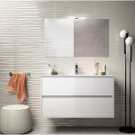 Abitare - meuble de salle de bain suspendu 100 cm en bois blanc brillant avec vasque intgr - nova - ...