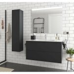 Abitare - meuble de salle de bain suspendu 100 cm en bois noir mat avec lavabo en porcelaine - olympus ...