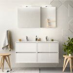 Meuble de salle de bain suspendu 120 cm en bois blanc brillant avec vasque intgre - nova - standard ...