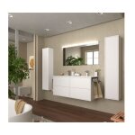 Meuble de salle de bain suspendu 120 cm en bois blanc satin avec vasque intgre en porcelaine - olympus ...
