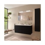 Abitare - meuble de salle de bain suspendu 120 cm en bois noir mat avec lavabo en porcelaine - olympus ...