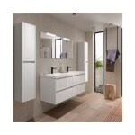 Meuble de salle de bain suspendu 140 cm en bois blanc brillant avec vasque intgre - nova - 140 cm avec ...