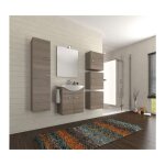 Abitare - meuble de salle de bain suspendu 55 cm en bois de chne fum avec lavabo en cramique et miroir ...