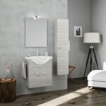 Kiamami valentina - meuble de salle de bain suspendu 56, 5cm gris avec colonne, lavabo + miroir facile ... Kiamami valentina - meuble de salle de bain suspendu 56, 5cm gris avec colonne, lavabo + miroir facile ...