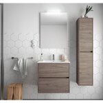 Meuble de salle de bain suspendu 70 cm en bois de noyer maya avec lavabo en porcelaine - nova - 70 cm ...