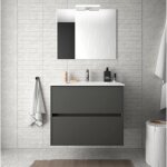 Meuble de salle de bain suspendu 70 cm en bois noir satin� avec vasque int�gr� - nova - avec colonne