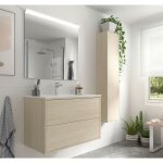 Meuble de salle de bain suspendu 80 cm en bois naturel avec vasque intgr - olympus - 80 cm standard ...