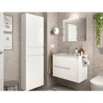 Caesaroo - meuble de salle de bain suspendu 85 cm en bois blanc brillant avec vasque int�gr� - nova - ...