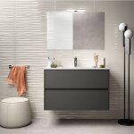 Abitare - meuble de salle de bain suspendu 90 cm en bois noir satin avec vasque intgr - nova - avec ...