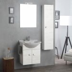 Kiamami valentina - meuble de salle de bains suspendu avec armoire, miroir et colonne en chne blanc