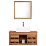 Vente - unique - meuble de salle de bain suspendu en bois d'acacia avec simple vasque et miroir - 90 ...