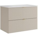 Meuble de salle de bain suspendu en chevrons avec vasque � encastrer - beige - 80 cm - dorioni