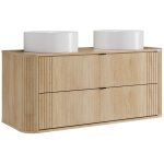 Meuble de salle de bain suspendu avec double vasque � poser ronde - naturel clair - l120 cm - filor