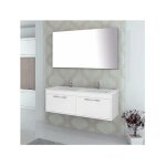 Meuble de salle de bain suspendu enif avec miroir et lavabo double vasque - 120 cm - blanc Meuble de salle de bain suspendu enif avec miroir et lavabo double vasque - 120 cm - blanc