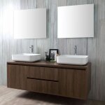 Kiamami valentina - meuble de salle de bain suspendu en noyer foncé avec double lavabo d'appui et miroir ... Kiamami valentina - meuble de salle de bain suspendu en noyer foncé avec double lavabo d'appui et miroir ...