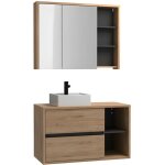 Meuble de salle de bain suspendu avec vasque carre et armoire de toilette - coloris naturel - 100 cm ...