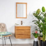 Meuble salle de bain en teck et terrazzo cr�me aktual 60cm