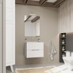 Kiamami valentina - meuble de salle de bain tiroirs blanc mat, cts en bois chne gris magnolia