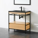 Meuble salle de bain unik largeur 80 cm en m�tal noir avec vasque c�ramique noire