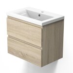 Meuble de salle de bain avec vasque, 60 cm 2 tiroirs  fermeture amortie bois clair - meuble suspendu ...