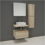 Mob - in - meuble de salle de bain will - plan suspendu 60 cm + vasque + armoire de toilette + equerres ...