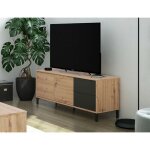 Abitare - meuble tv 130x41x47 cm avec 2 portes et 2 tiroirs, chne nordique gris anthracite ? mineo