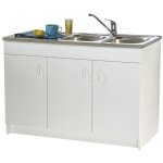 Meuble sous - �vier progres 19h hydrofuge m�lamin� blanc 3 portes - 120cm - n�ova