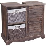 Meuble sous lavabo salle de bain en bois massif marron vieilli avec paniers de rangement 60 x 65 x 31 ...