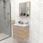 Le quai des affaires - meuble sous - vasque 2 tiroirs malaga 60 cm + vasque / dcor chne blanchi /