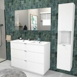 Le quai des affaires - meuble sous - vasque marbella 120 cm + vasque + miroir + colonne / blanc /