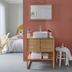 Meuble de salle de bain chne 70 cm atoll + miroir bois l50xh70cm + vasque carre 36 cm