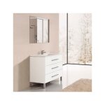 Meuble sous - vasque de salle de bain ribera avec vasque et miroir. livr assembl 90cm avec le vasque ...