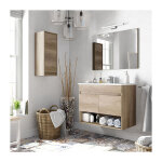 Meuble sous - vasque suspendu, 2 portes + miroir finition nordik - dim : 64x80x45cm - pegane -