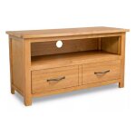 Meuble tv 1 niche 2 tiroirs ch�ne massif clair candice