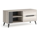 Skraut home - meuble tv 110, 2 tiroirs + 1 porte, salon, modle kai, couleur chne, gris, mesures 113x40x52 ...