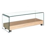 Meubletmoi - meuble tv 130 cm verre trempé caisson décor chêne sur roulettes - ice Meubletmoi - meuble tv 130 cm verre trempé caisson décor chêne sur roulettes - ice