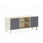 Meuble tv 140 avec 2 portes, salon, mod�le wind, couleur structure puccini, portes couleur gris anthracite, ...