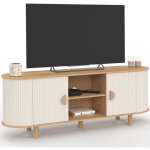 Meuble tv 140 cm kanel 2 portes effet cannel� beige et bois
