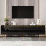 Meuble tv 170x38x50cm laqu� brillant, avec 4 portes, passe - c�bles, liser� dor�, rangement pour salon, ...