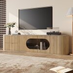 Meuble tv 172 x 38 x 45, 5 cm - design moderne avec portes en relief 3d et vitrine ovale - salon contemporain ...