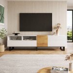 Meuble tv 180 cm avec 2 portes et 2 compartiments ouverts, meuble tele avec 2 tiroirs, meuble tv bois ...