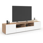 Meuble tv 180 cm eli bois fa�on h�tre portes blanches