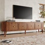Meuble tv 180cm avec 4 portes et poign�es dor�es, buffet bas design r�tro vintage aux bords arrondis, ...